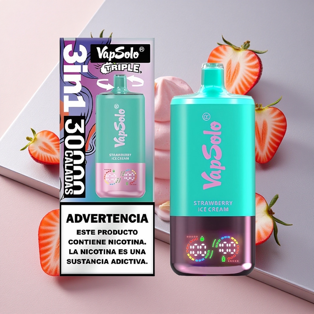VapSolo Triple 30000 Puffs Fresa Crema Helada 40ml Colombia wholesale