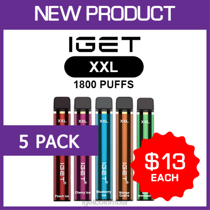 H6DP462 IGET xxl - 1800 inhalaciones - paquete de 5 Vape Store