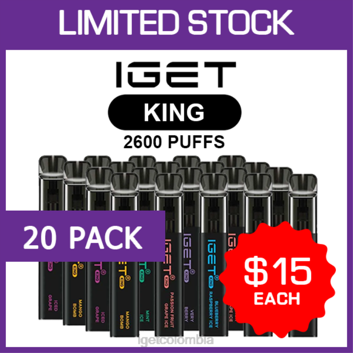 H6DP503 IGET king - 2600 inhalaciones - paquete de 20 Bar Vape Online