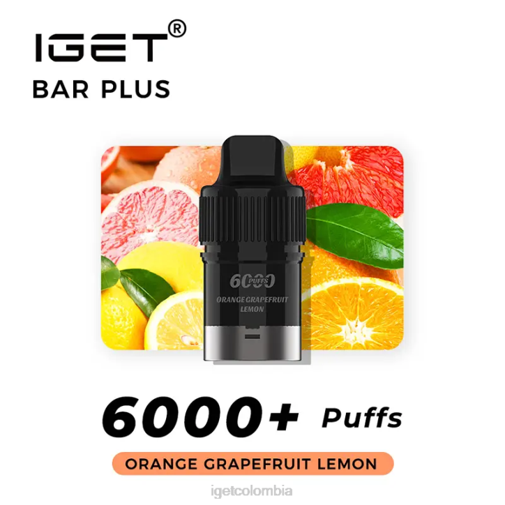 H6DP380 Barra IGET sin nicotina plus pod 6000 inhalaciones naranja pomelo limón Bar